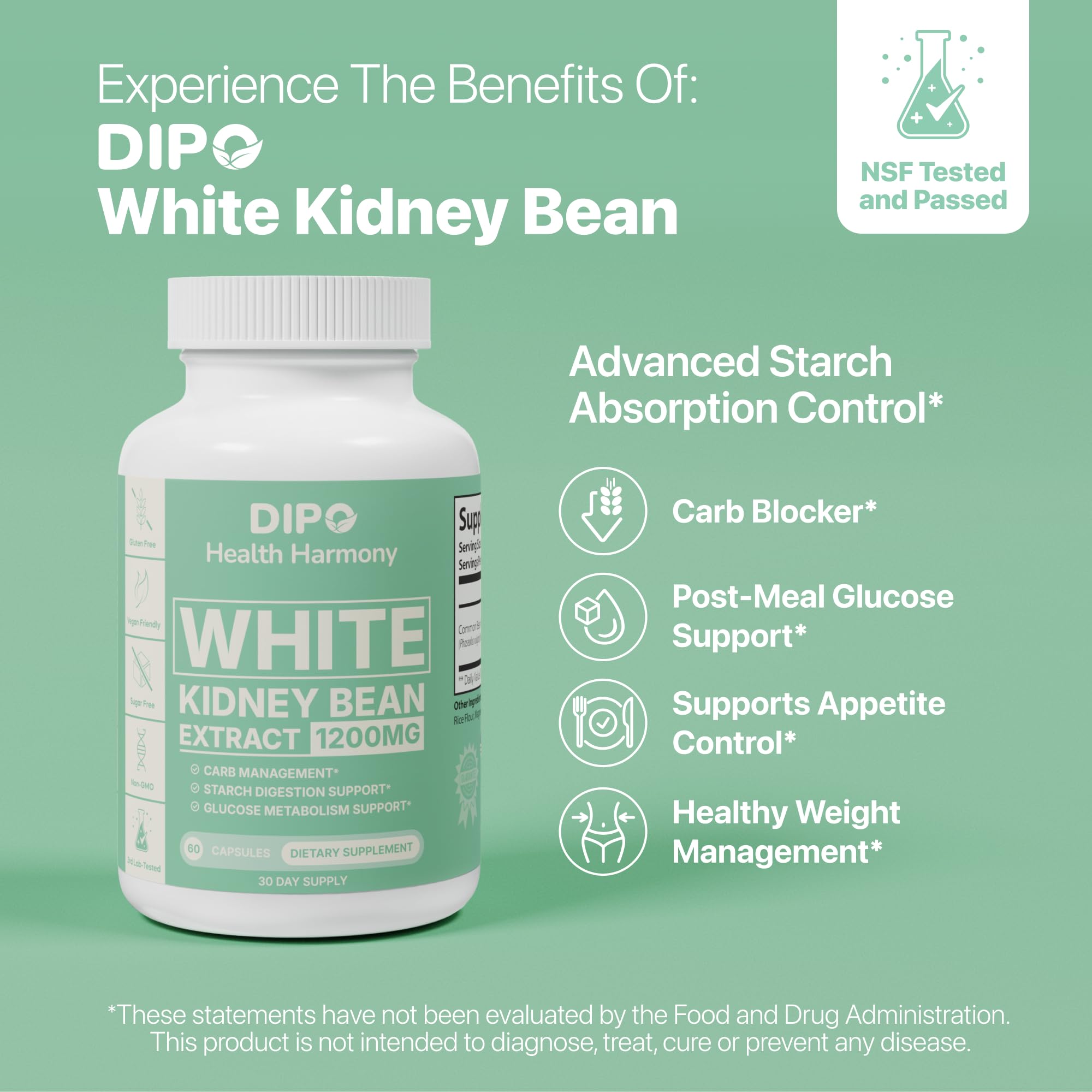DIPO White Kidney Bean Extract Carb Blocker & Appetite Control, 60 Vegan Ct — Amazon image 2