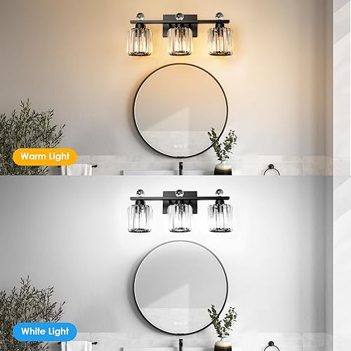 Miniatura 3 de 3 luces negras modernas de cristal K9, accesorios de iluminación de baño negros de acero inoxidable para tocador