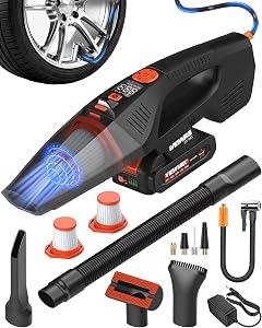 2-in-1 Car Vacuum and Tire Inflator - 20V Cordless Handheld Vacuum Cleaner & 150PSI Air Pump with Pressure Gauge, 18000Pa Suction, Portable Air Compressor for Tires Pump and Car Cleaning | 20V Portable Car Vac Cleaner & 150 PSI Air Pump, Handheld Vac