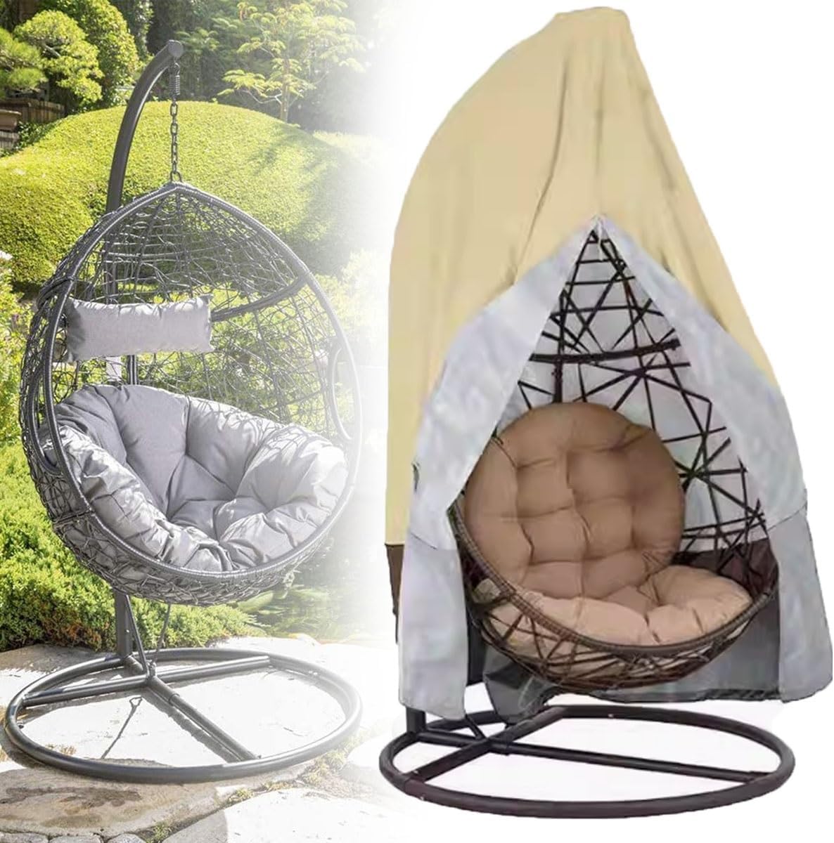 Patio Hanging Egg Chair Cover, Wicker Egg Swing Chair Covers, Wind-Proof Swing Egg Chair Cover with Bottom Buckle, Patio Egg Chair Covers, Windproof Hanging Chair Cover(Brown,232x203cm(91x80 inches))
