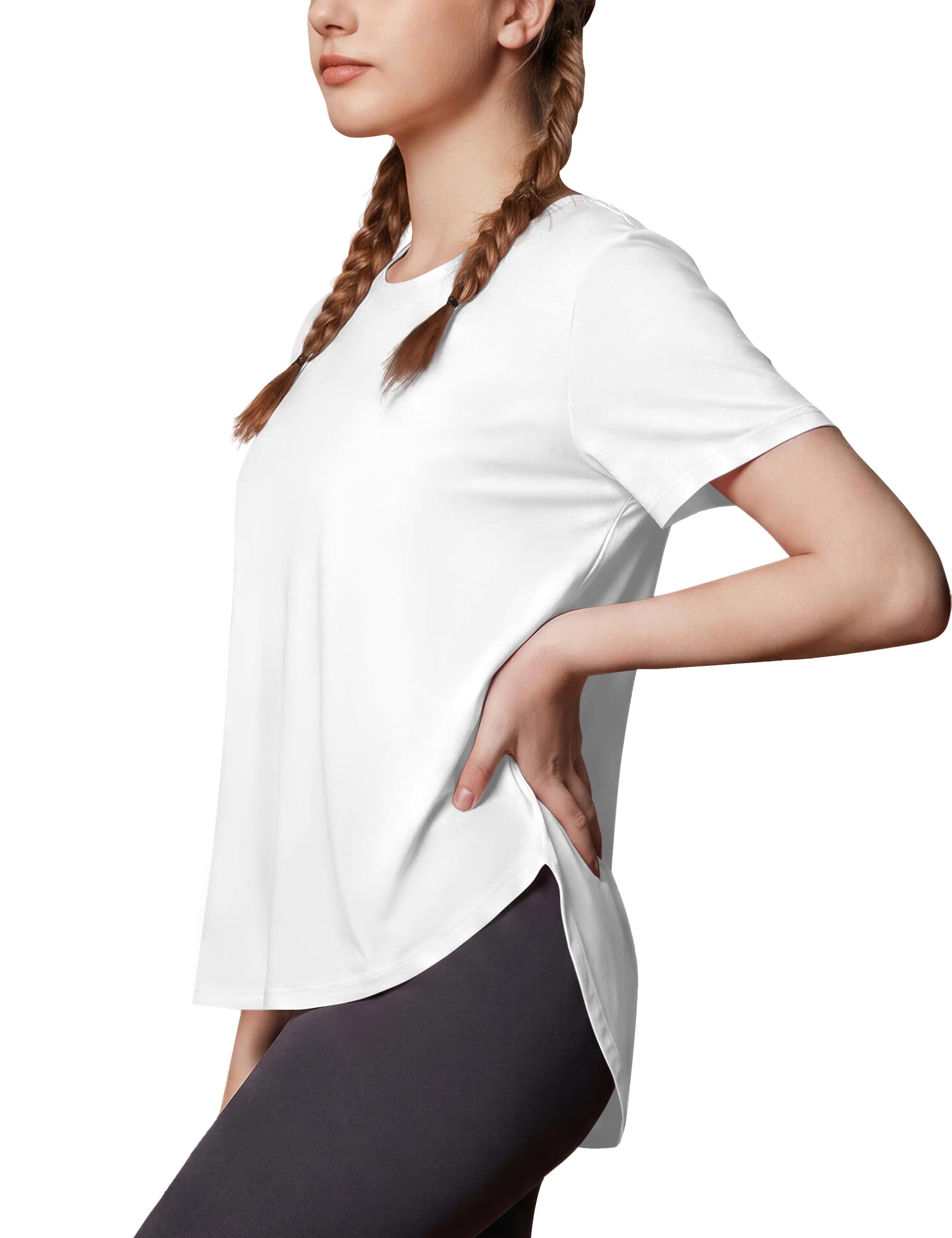 MAGCOMSEN Sportshirt Damen UV Shirt Kurzarm Locker Sport Fitness Laufshirt Wandershirt Yoga UPF 50+ Atmungsaktiv Leicht