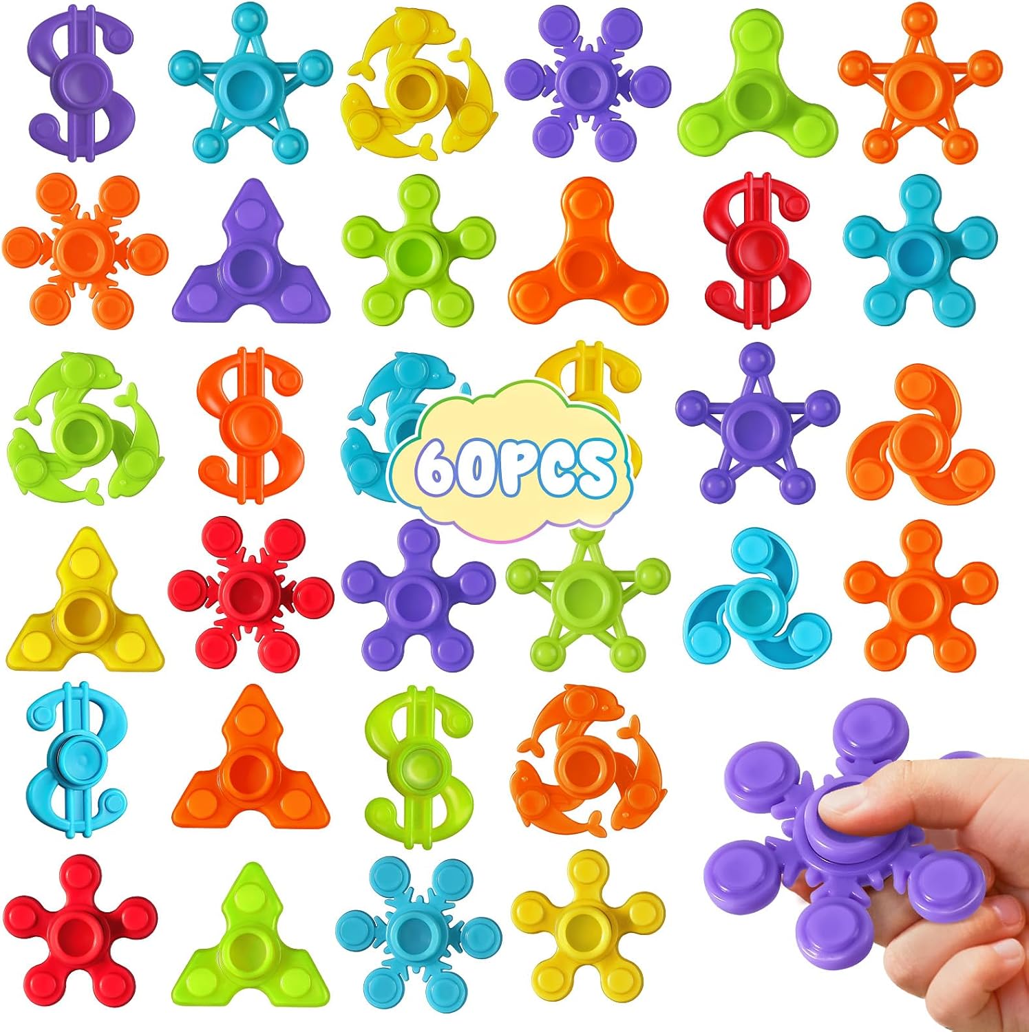 60Pcs Gigilli Fidget Spinner Bulk, Mini Fidget Toys Bulk for Kids | Classroom Prize Treasure Box Toys, Anxiety Stress Relief Fidget Toys Bulk with Autism, Goodie Bag Stuffers Party Favors Gifts