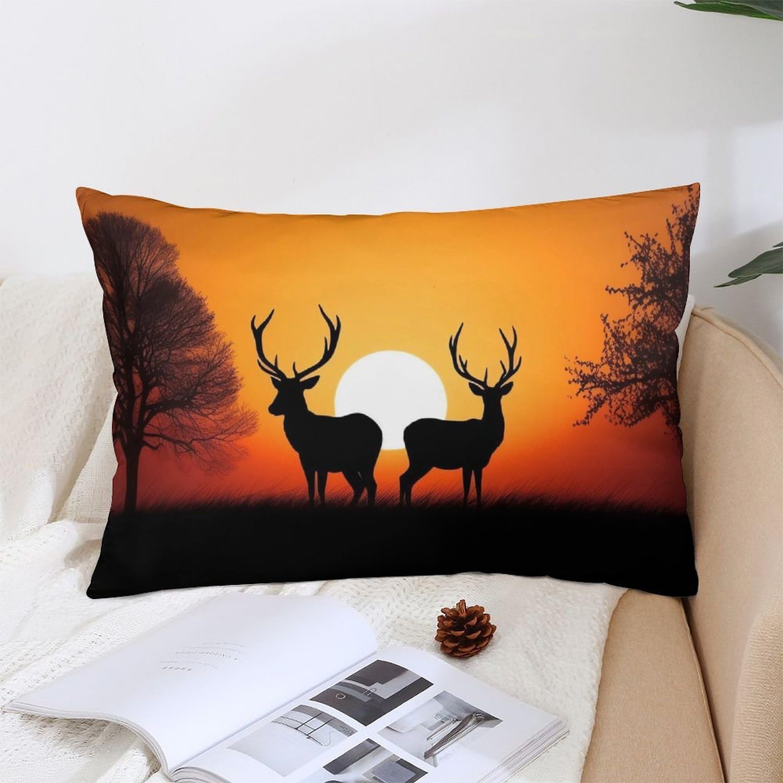 NTVOWPZO Decoration Throw Pillow Covers 12 "x20 Pillowcases Covers Nature Sunset Deer Soft Pillowcases Modern Farmhouse Home Decor Sofa Cushions Covers for Couch Bed Living Room