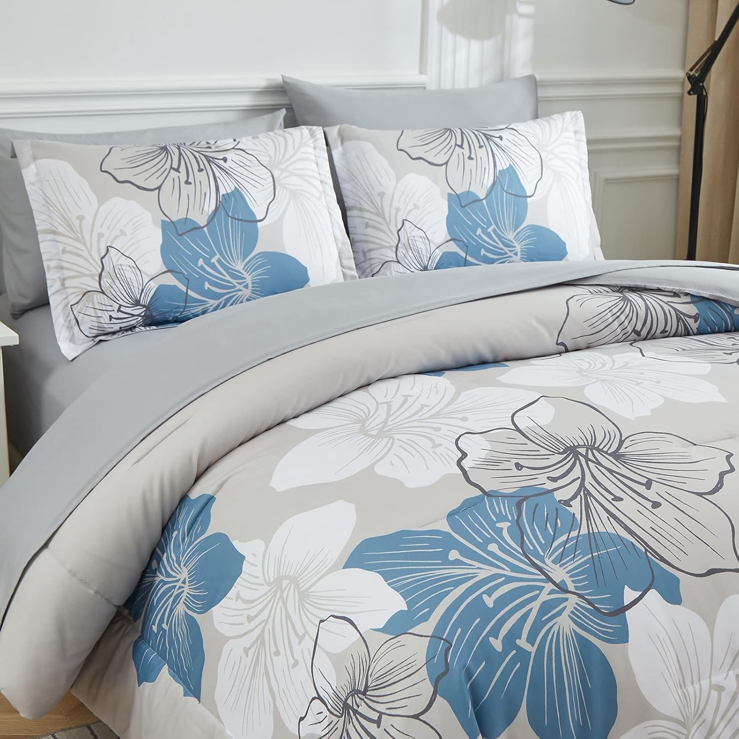 Luxudecor Set Biancheria Letto Matrimoniale Floreale 7 Pezzi - Copripiumino, Lenzuola E Federe In Microfibra, Colore Fard, In Elegante Borsa Regalo - 2