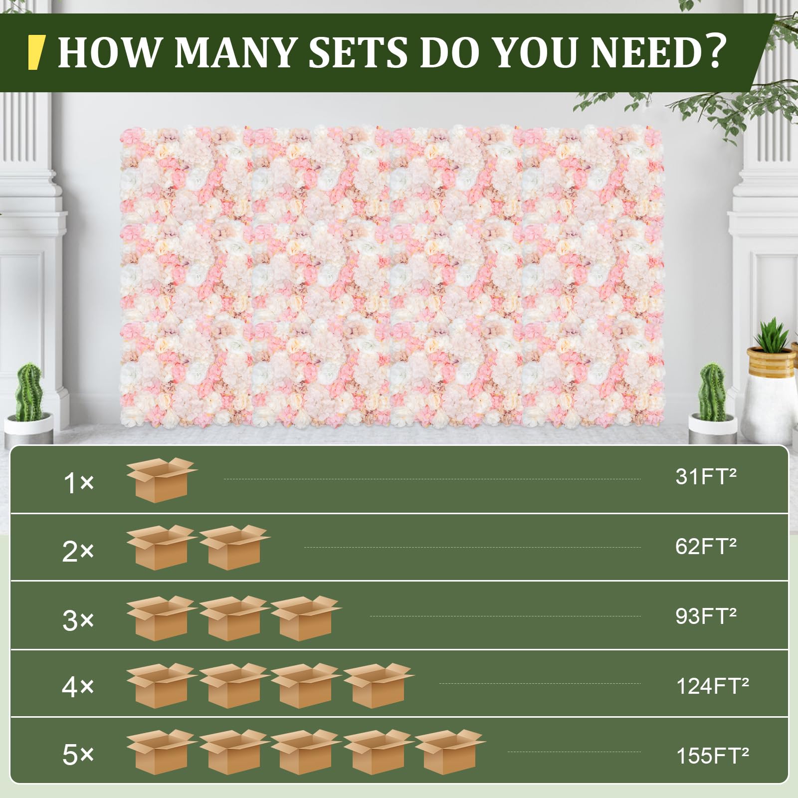 Blumenwand Kunstblumen Hochzeit Party Deko Seide wetterfest Modulare 12er Set 60x40cm