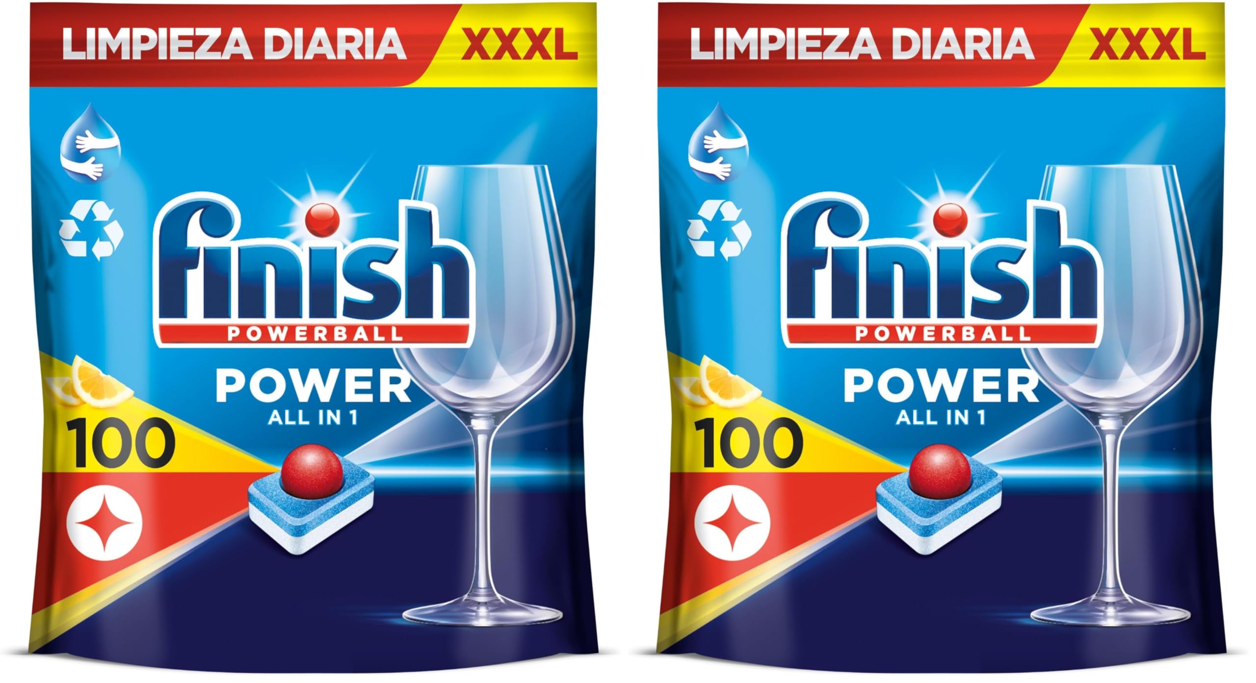Finish Powerball Power All in 1 Pastillas para el lavavajillas Limón, 100 pastillas (Paquete de 2)