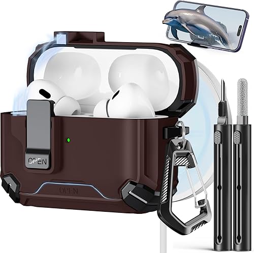 Miniatura 41 de Compatible con AirPods de 4ª generación, Funda Magnética con Bloqueo Automático, Soporte para Teléfono y Kit de Limpieza, Compatible con Funda