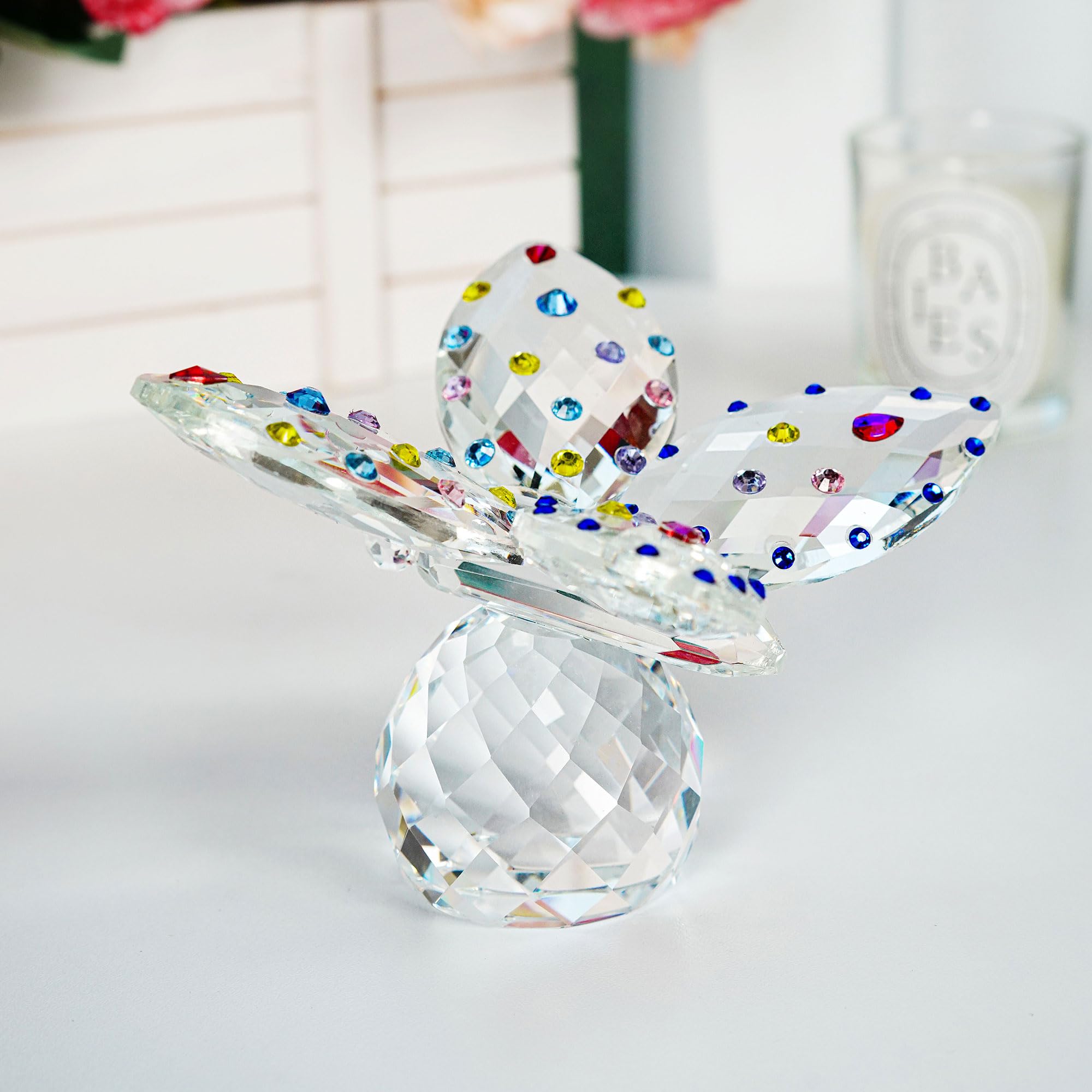 QFkris Mariposa de Cristal Grande de 4 Pulgadas, Figura Coleccionable con Base de Bola, Adorno y Estatua de Animal