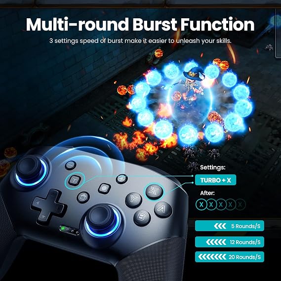 VOYEE Switch Controller Wireless, Pro Controllers Compatible with Switch/Lite/OLED/PC, One-Key Pairing Gamepad with 9-Color RGB LEDs 1000mAh Battery 6-Axis Motion Wake Up Function