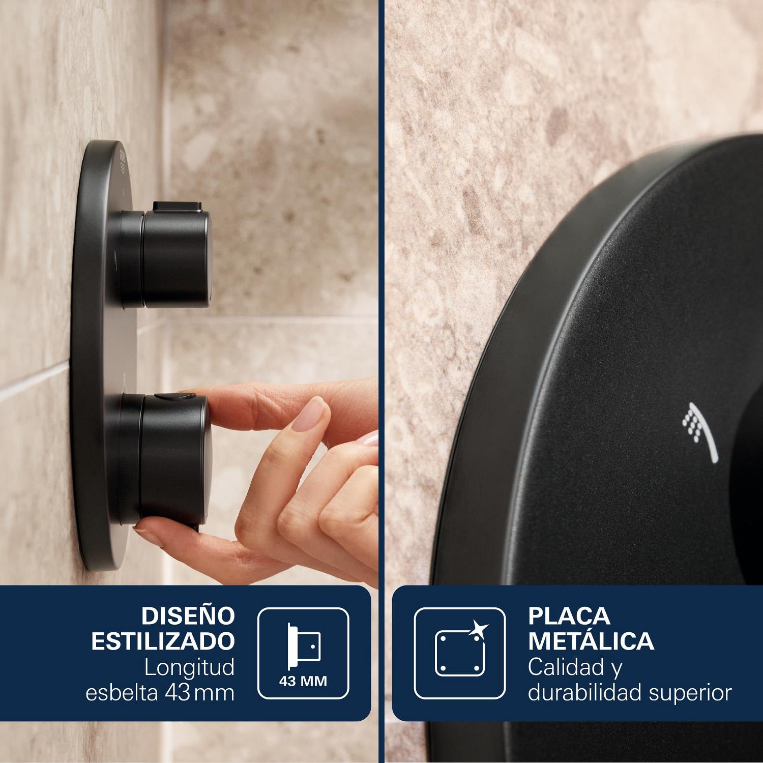 GROHE Grohtherm SmartControl - Termostato empotrado 3 válvulas (control pulsador, botón seguridad 38°C, sin cuerpo empotrado), diseño redondo, negro mate, 291212430