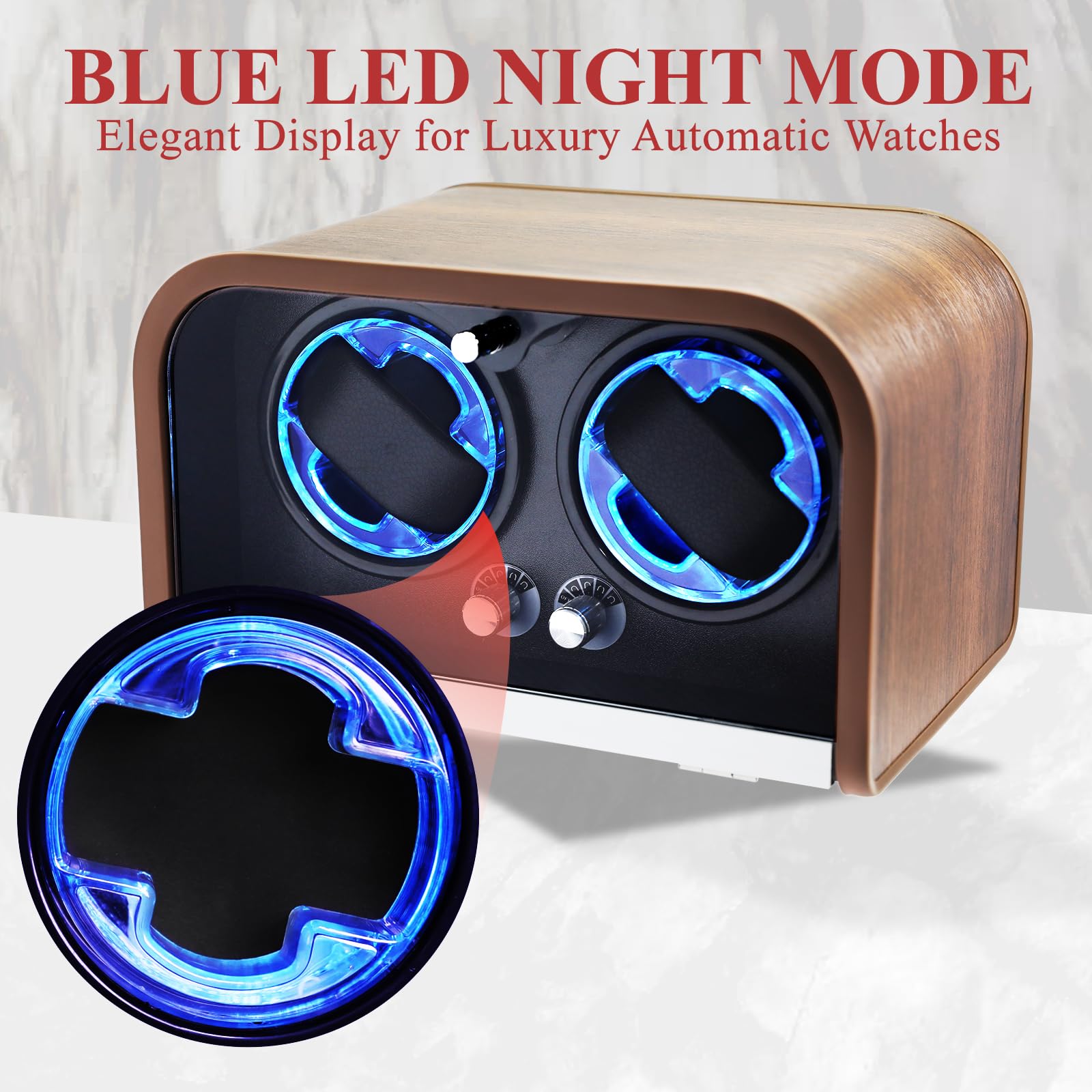 Remontoir Automatique pour Deux Montres Automatiques – 4 Modes de Rotation | Technologie Smart Stop, Écran LED Bleu, Mousse à Mémoire de Forme et Coffret en Bois pour Montres Automatiques de Luxe