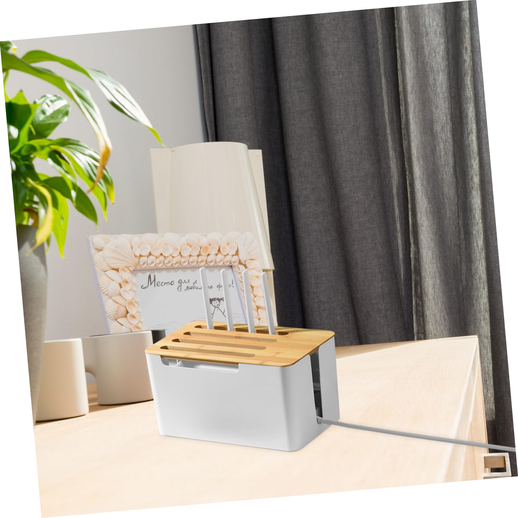 Operitacx Caja de Almacenamiento para Cables y Enchufes Organizador de Cables Hogar Caja de Regleta con Tapa de Bambú para Mesitas de Noche y Decodificadores