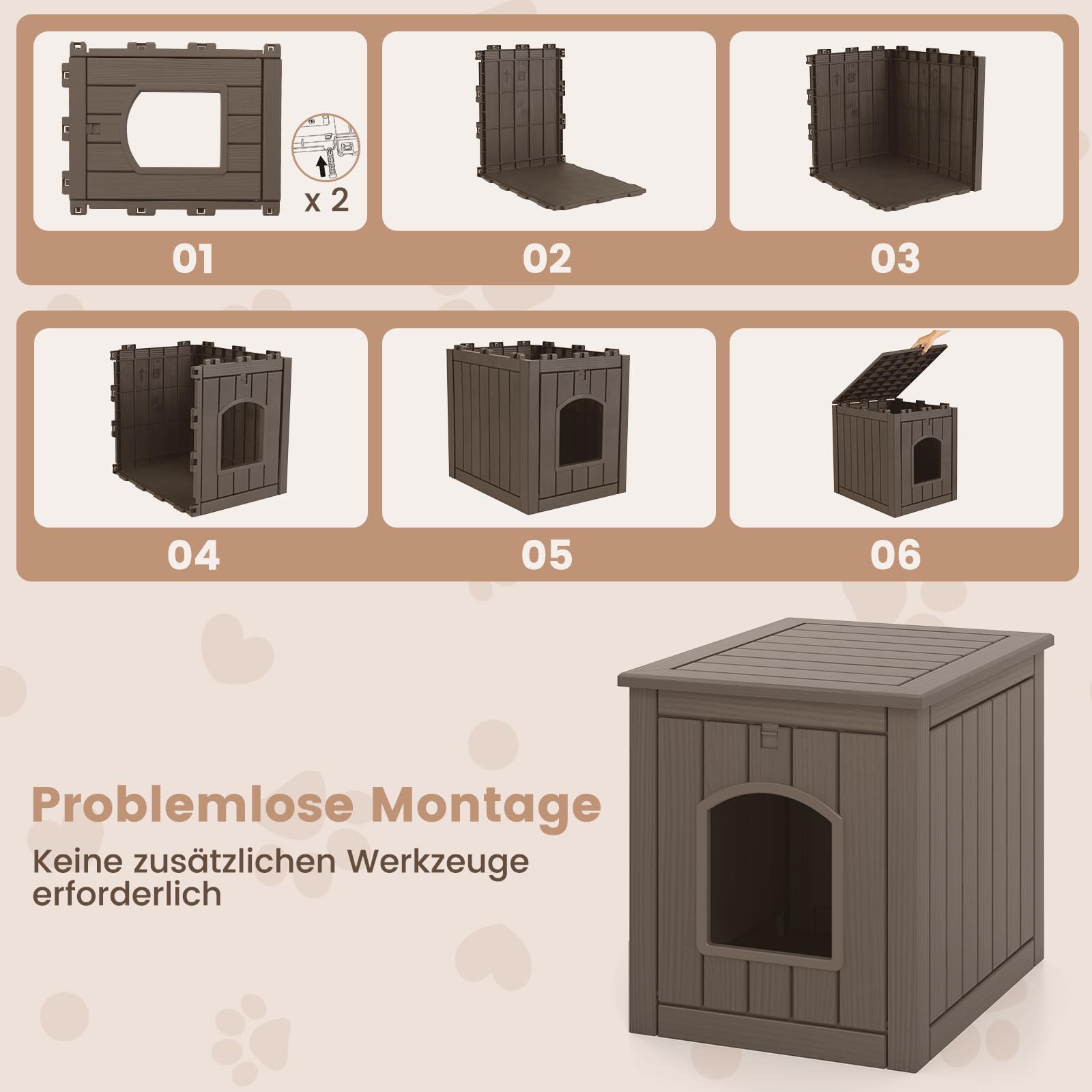 GOPLUS Katzenhaus Outdoor Winterfest, Katzenklo Schrank mit klappbarer Tür & Eingang, wetterfeste Katzenhütte aus PP für Indoor & Outdoor, Haustierhaus für kleine Katze, Hunde & Kaninchen (Grau)