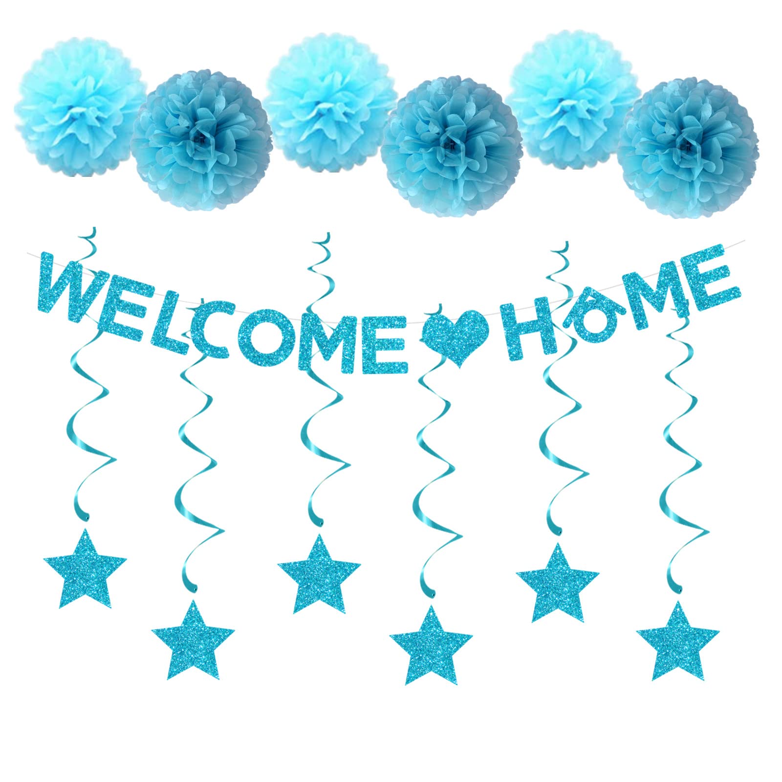 Welcome Home Decorations Blue With Welcome Home Bunting Banner Star Swirls Tissue Pom Poms For Welcome Family Home Party Decorations Party Supplies