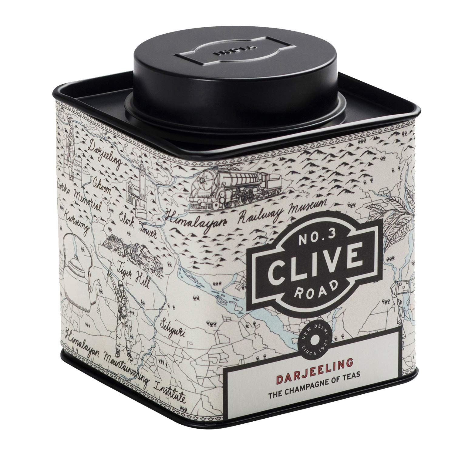 Clive Road Darjeeling - 50+ Cups, Premium Tea Tin, Champagne of Teas, Muscatel & Fruity Flavour, Garden Fresh, Iced/Hot Black Tea, Second Flush Quality, 100 g