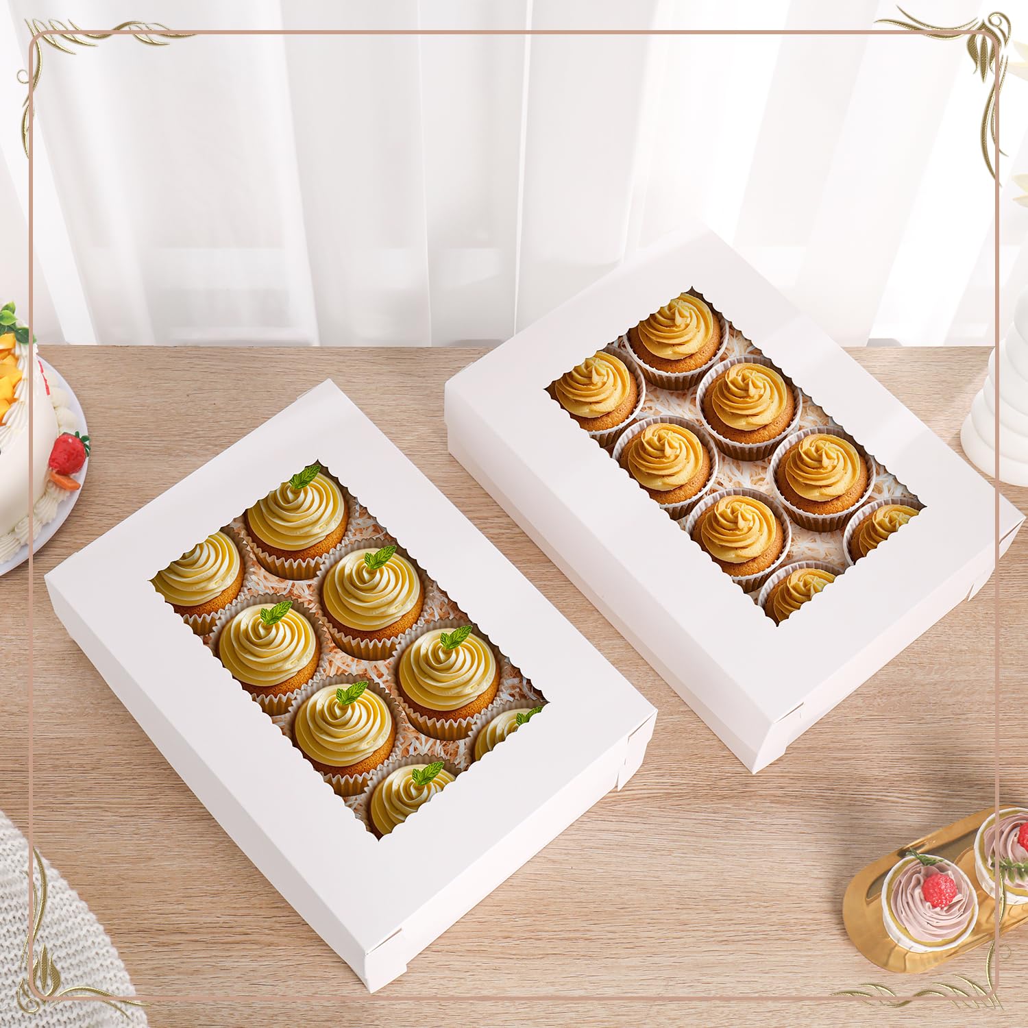 JCD 12 cajas para tartas de 14 x 10 x 4 pulgadas, cajas blancas para panadería, cajas de pastel de cuarto de hoja con ventana, cajas rectangulares grandes para pasteles, pasteles, pasteles, donas,
