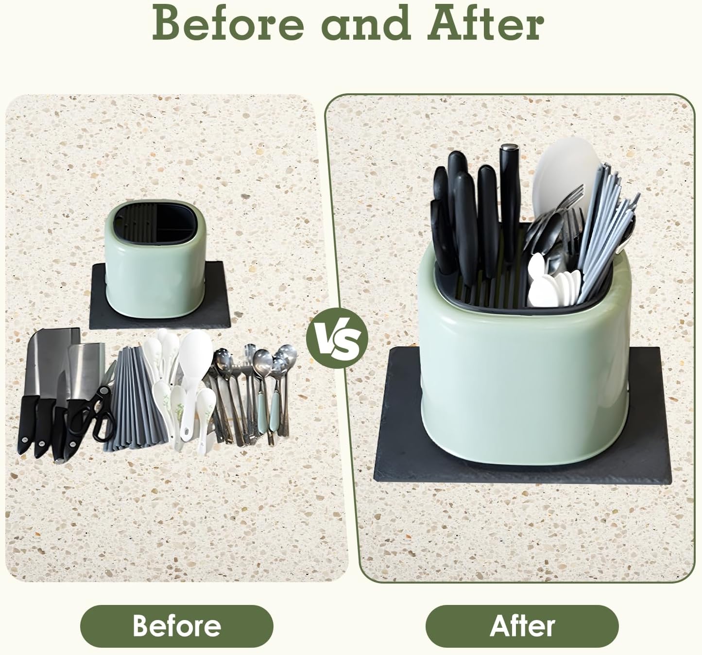 Tissting 2-in-1 Knife Block & Utensil Holder, Countertop Organizer