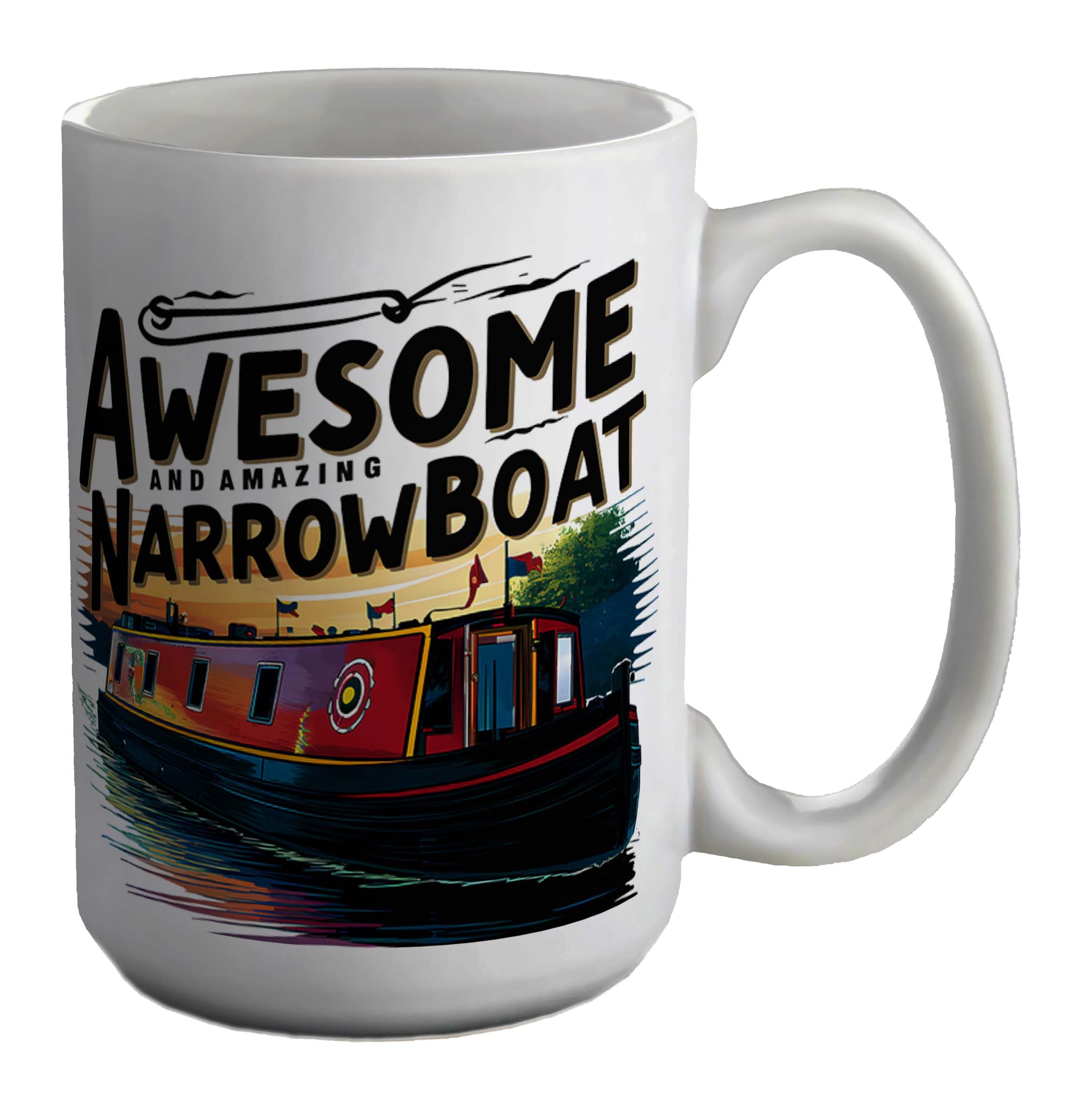 Shopagift Awesome and Amazing Narrowboat Mug Boats Canals White 15oz Large Ceramic Cup