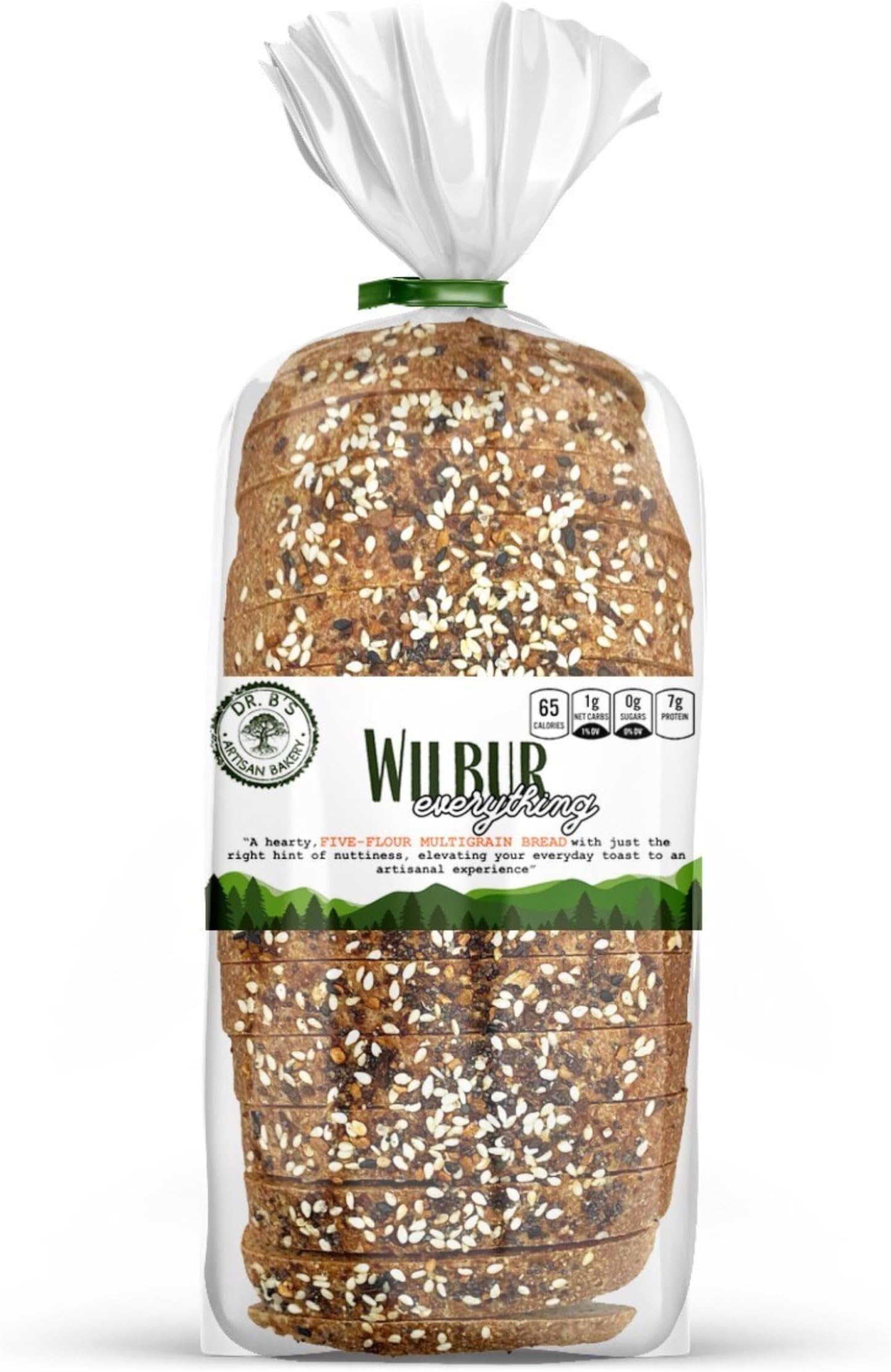 Dr. B's Wilbur Five Flour Multigrain Bread | 1g Net Carbs & 7g Protein | Low Calorie, Vegan, Sugar Free | Fresh, Sliced, Keto & Low Carb Bread Loaf (1 Pack (16 oz), Everything)