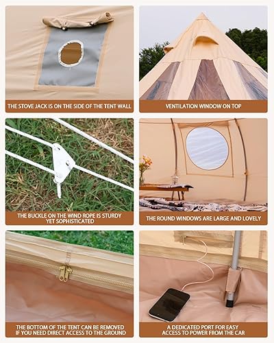 Miniatura 6 de TOMOUNT Tienda de campaña de lona con lluvia con estufa Jack Bell Tienda Yurt Glamping con techo transparente de TPU para camping familiar