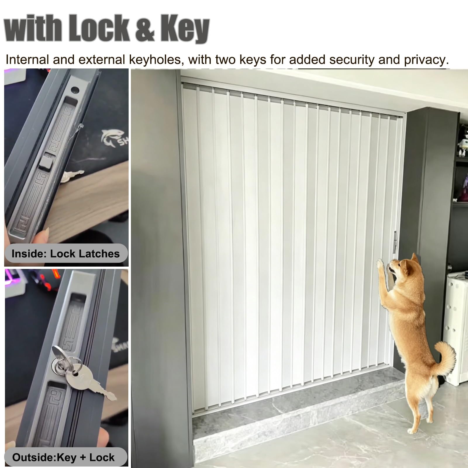 Porta a Soffietto Larghezze: 60 65 70 80 90 100 cm, Cancello a Soffietto Bianco con Serratura per Esterni, Porta Scorrevole Pieghevole per Divisorio Ambienti/Patio(39x98in/100x250cm)