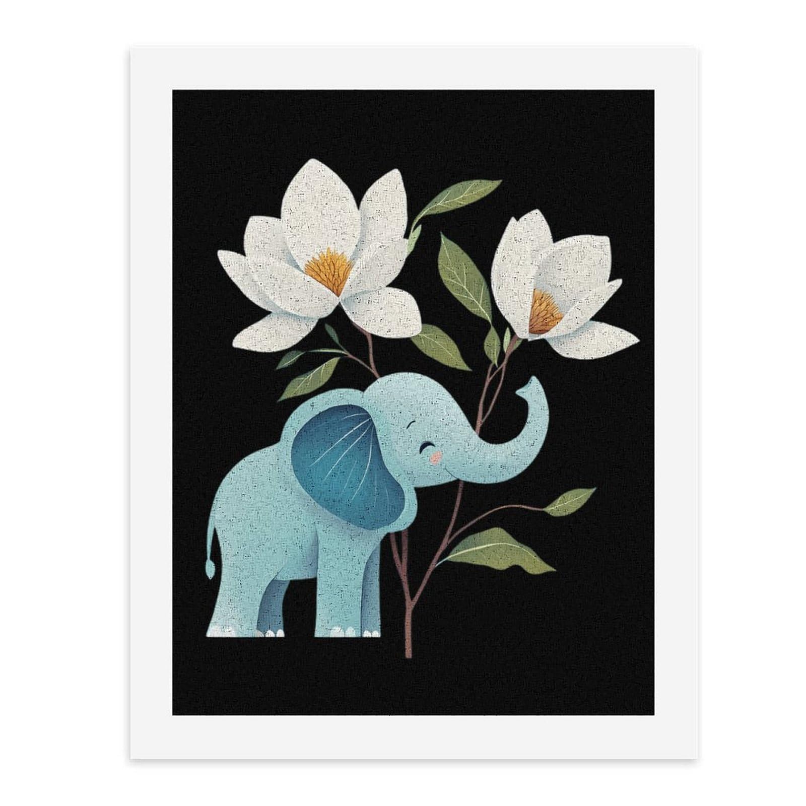 Lustiges Malen nach Zahlen für Erwachsene, Motiv: Elefant, Magnol, Blumen, vertikal, Baumwolle, digitales Ölgemälde, Heimdekoration, Geschenk, 65 x 50 cm