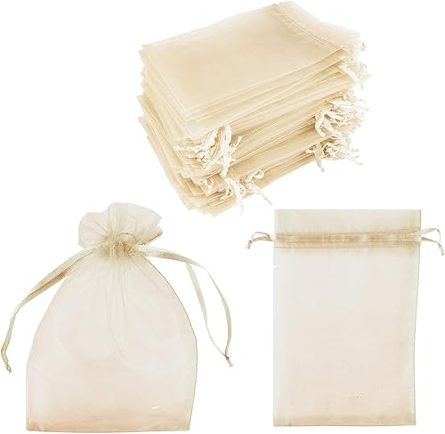 Super Z Outlet Paquete de 100 mini bolsas transparentes de organza transparentes con cordón de 4 x 6 pulgadas, bolsas de joyería para bodas,