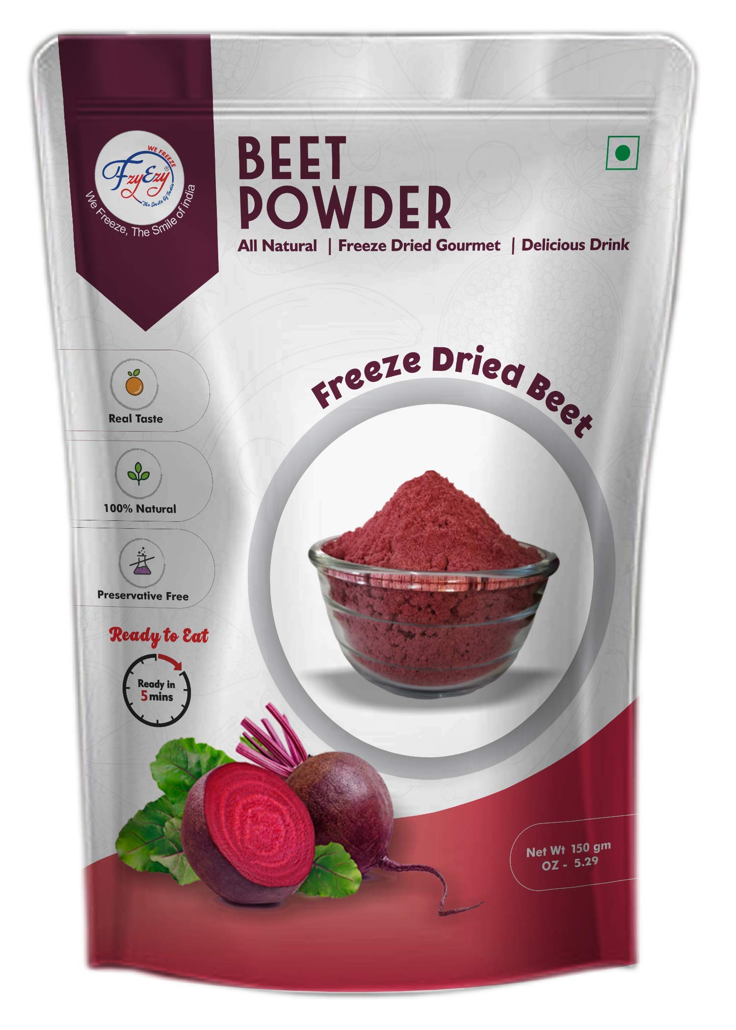 FzyEzy Healthy Premium Freeze-dried Beet Vegetable Powder | Natural Nitric Oxide Booster | Natural, Non-GMO, Gluten-Free, Vegan | Supports Energy, Endurance, and Health | Pantry Groceries Perfect for Camping & Travelling | Ready to Mix Powder in your favorite recipes (50g)