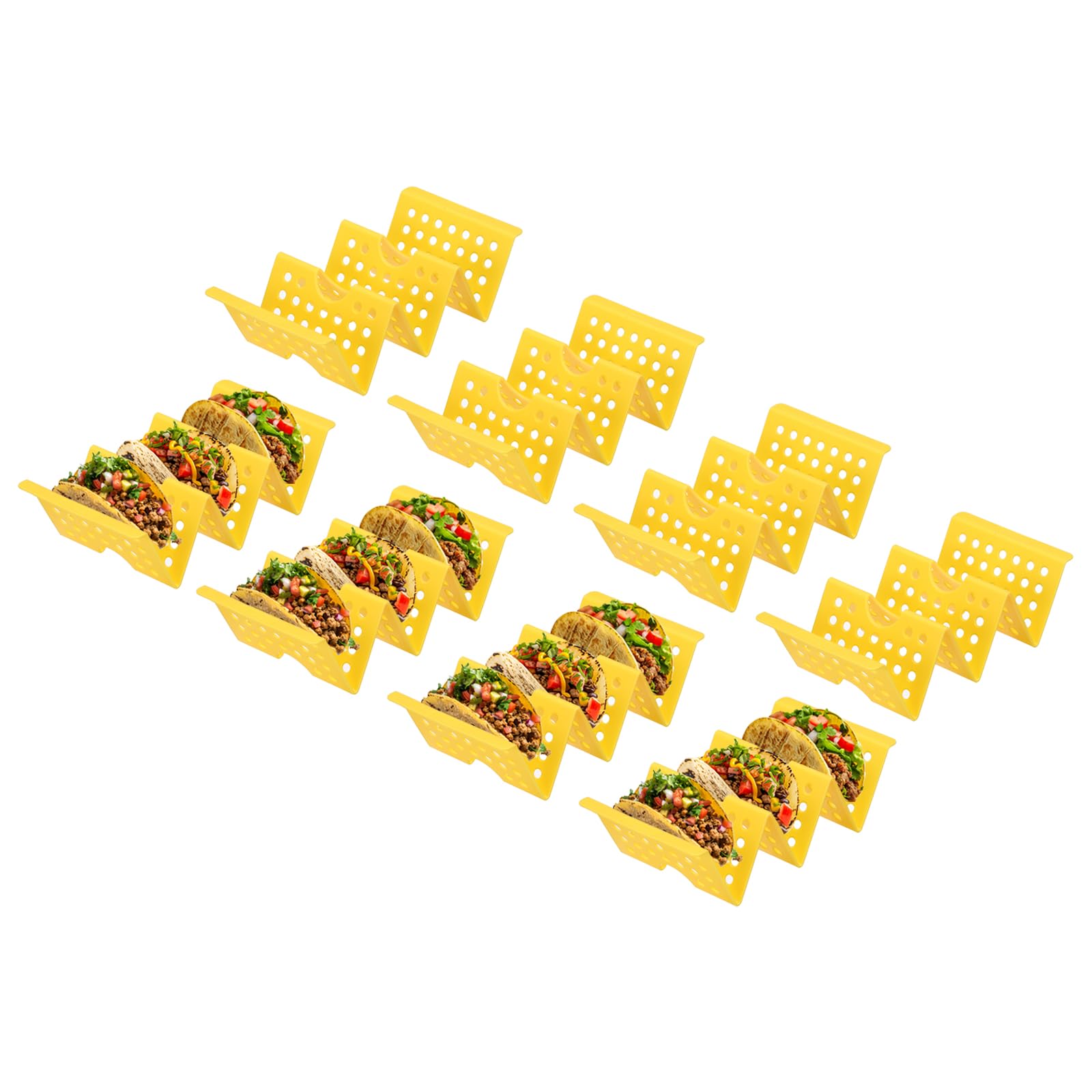 sourcing map 8 Pcs Taco Holder Stand, Plastic Taco Plates Hold Up to 3 Tacos, Hollow Carved Taco Shell Holder, Dishwasher Microwave Safe, Yellow