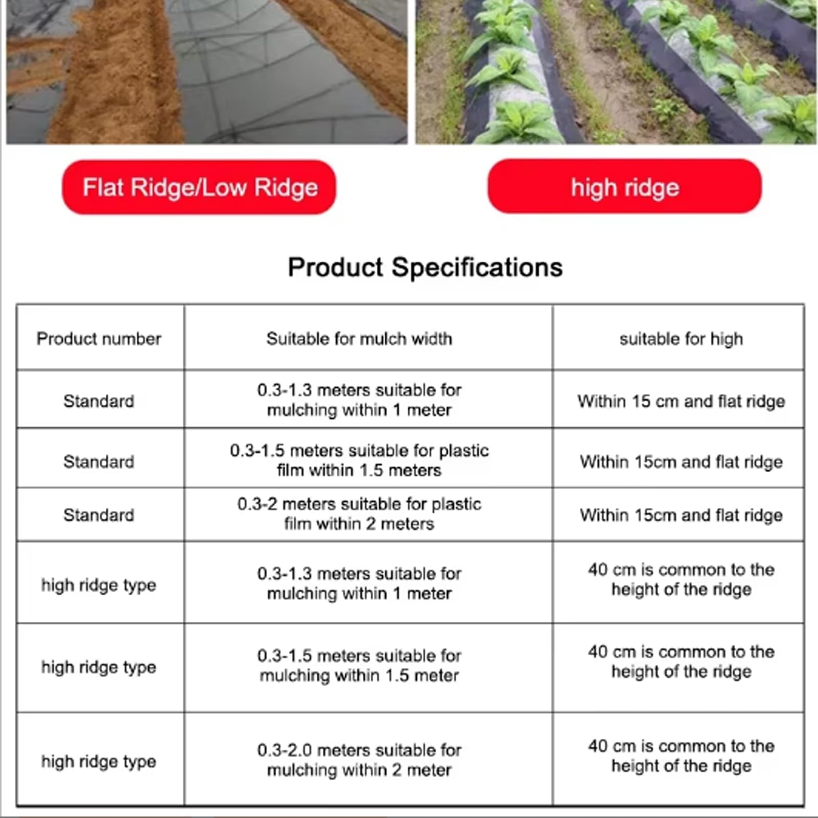 Pacciamatura manuale per pacciamatura agricola, multifunzione, per agricoltori, senza piegatura, perfetta per giardinaggio efficiente (alta cresta, 0,3-1,5 m)