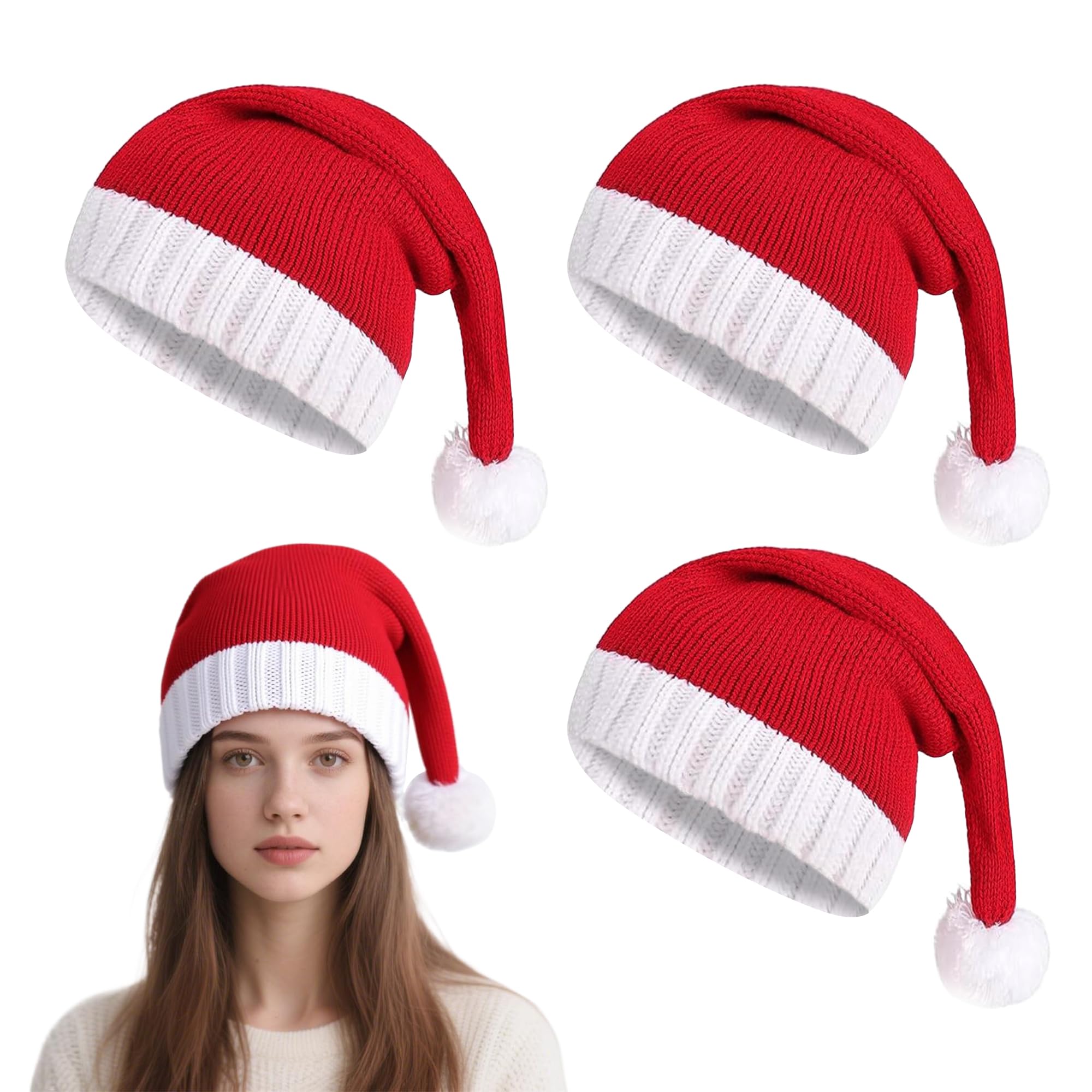 Weihnachtsmütze Rot Nikolausmütze Gestrickt für Erwachsene