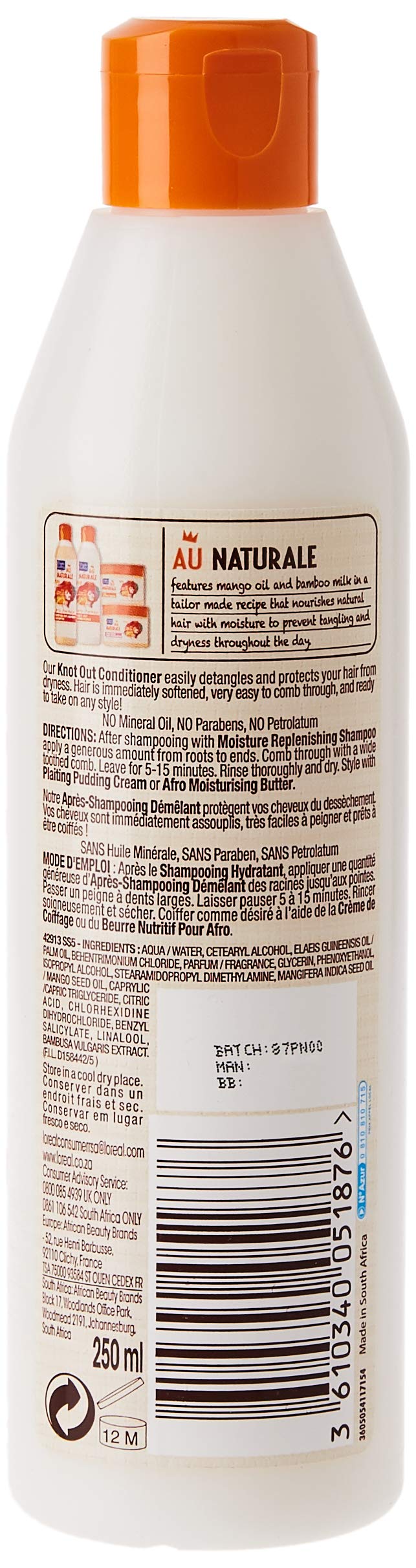 Dark & Lovely - Naturalny szampon do rozczesywania włosów pustych, kręconych, naturalnych z olejkiem mango i mlekiem bambusowym - 250ml