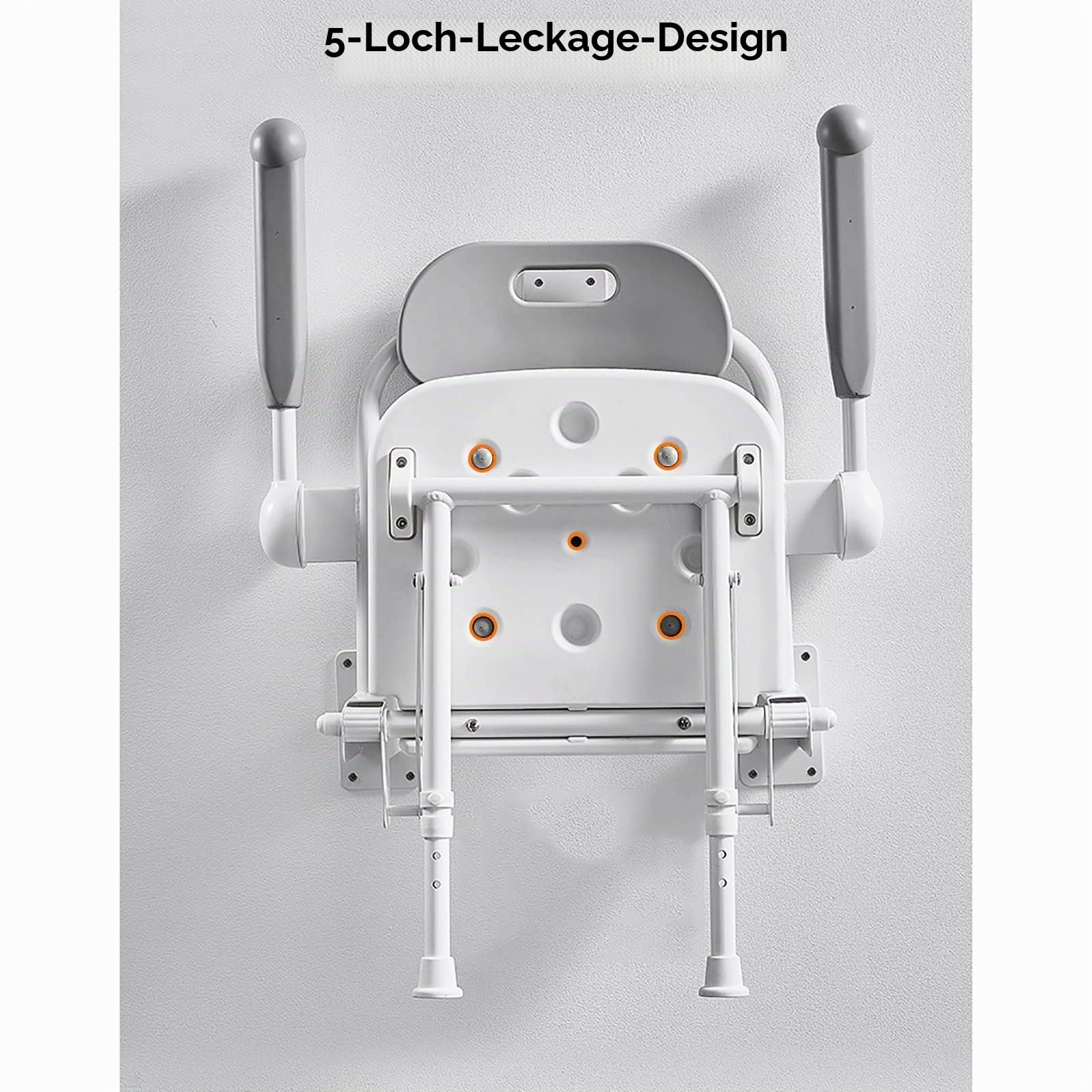 Daten Klappbarer Duschsitz Mit Armlehnen, Wandmontierter Duschbankhocker, Höhenverstellbarer Klappstuhl Mit Stützbein Und Rückenlehne, Belastung 190 Kg (Color : Grey)