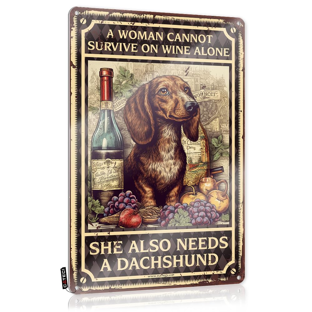 Clock Return Tin Wall Decor | A Woman Cannot Survive On Wine Alone She Also Needs A Dachshund Stunning For Western Bar Living Room(20X30CM)