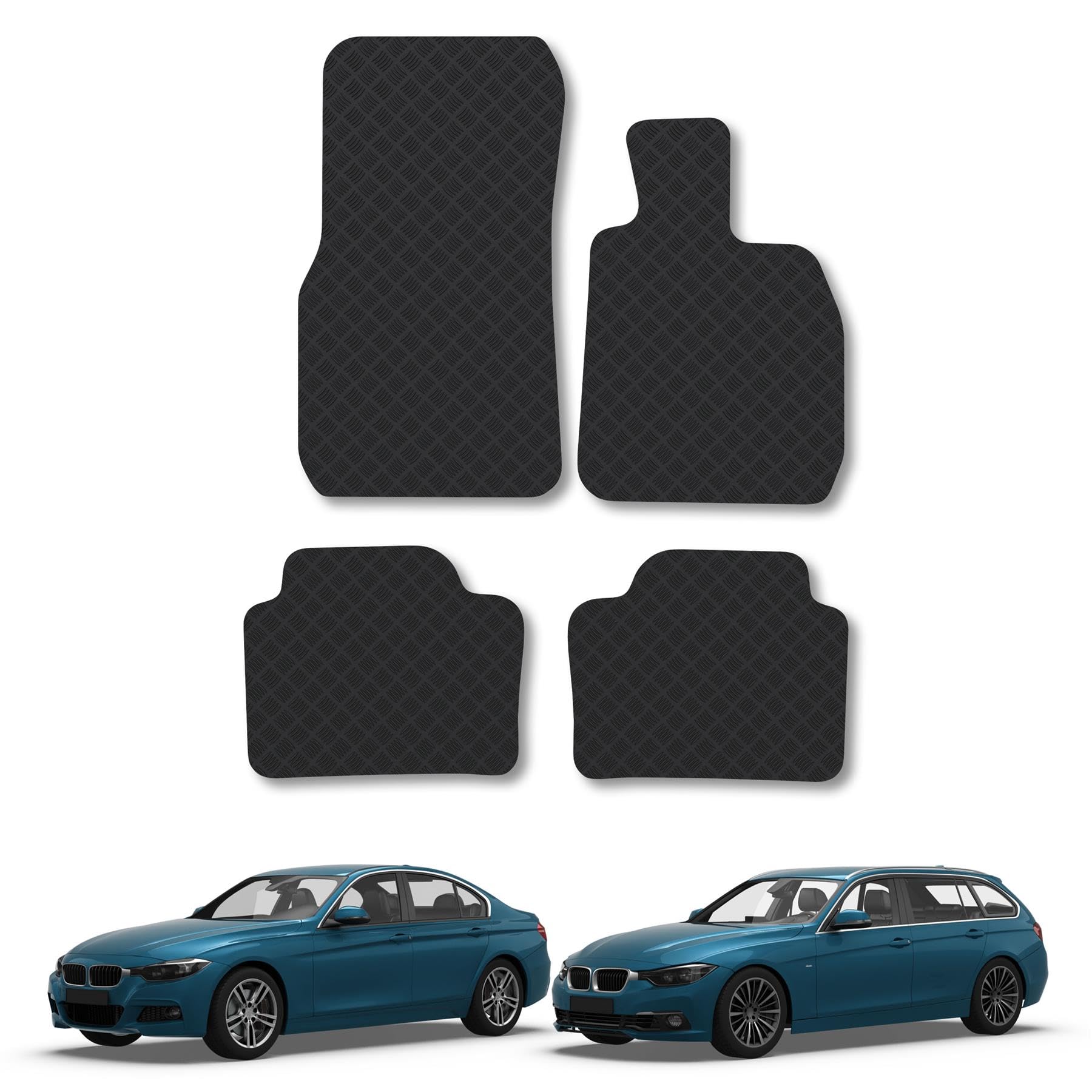 BMW 3 Series (2012-2019) [F30/F31] Rubber Car Mats Accessories Tailored Fit Compatible Accessory Waterproof Protection Non-Slip Floor Mats Full Coverage Durable Front Rear Set Coverage
