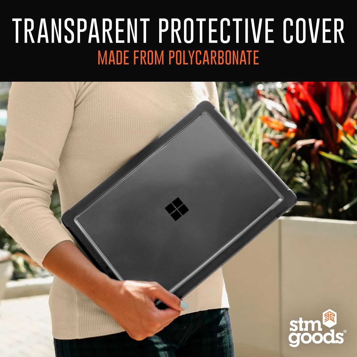 STM Dux Case for Microsoft Surface Laptop 7th Edition (13.8") – Slim Rugged Protective Shell with Transparent Back, Non-Slip Feet, Open-Hinge Cooling, TPU Clip-On Design – Black