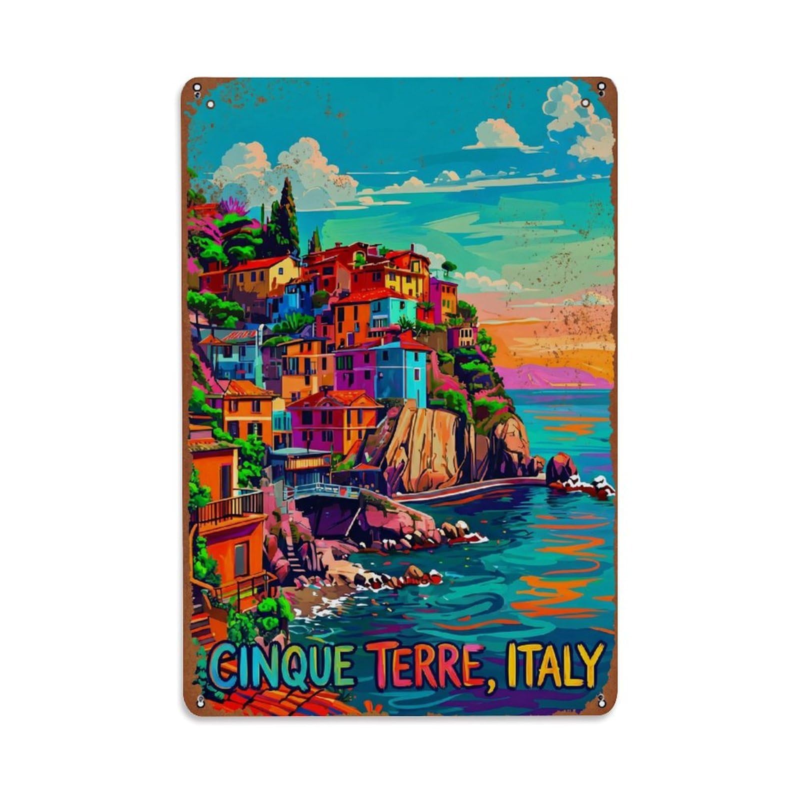 Yrnq 08X12inch Vintage Style Vintage Travel Cinque Terre Italy Vivacious Metal Tin Sign