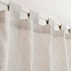 Cortina de Cozinha em Algodão e Linho Bege Claro 2,00m x 1,20m com Alça e Barra Decoração Rústica Gaze Tecido Artesanal Estonado sem Forro Privacidade Translúcida