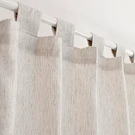 Cortina de Cozinha em Algodão e Linho Bege Claro 2,00m x 1,20m com Alça e Barra Decoração Rústica Gaze Tecido Artesanal Estonado sem Forro Privacidade Translúcida