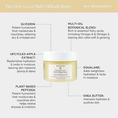 Miniatura 4 de Naturium The Glow Getter Whipped Mantequilla Corporal Multiaceite Batida, Crema Reafirmante e Hidratante Corporal con Manteca de Karité, 7.7 fl oz