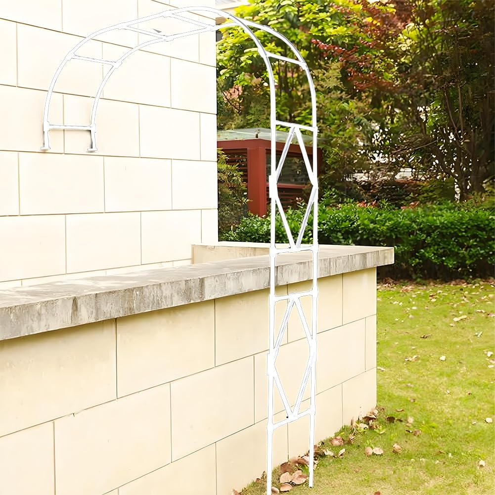 Arco da giardino stabile in metallo per piante rampicanti, altezza 2,4 m, bianco, mezzo arco, decorazione da giardino all'aperto, perfetto per rose e viti (larghezza 210 x altezza 240 cm)
