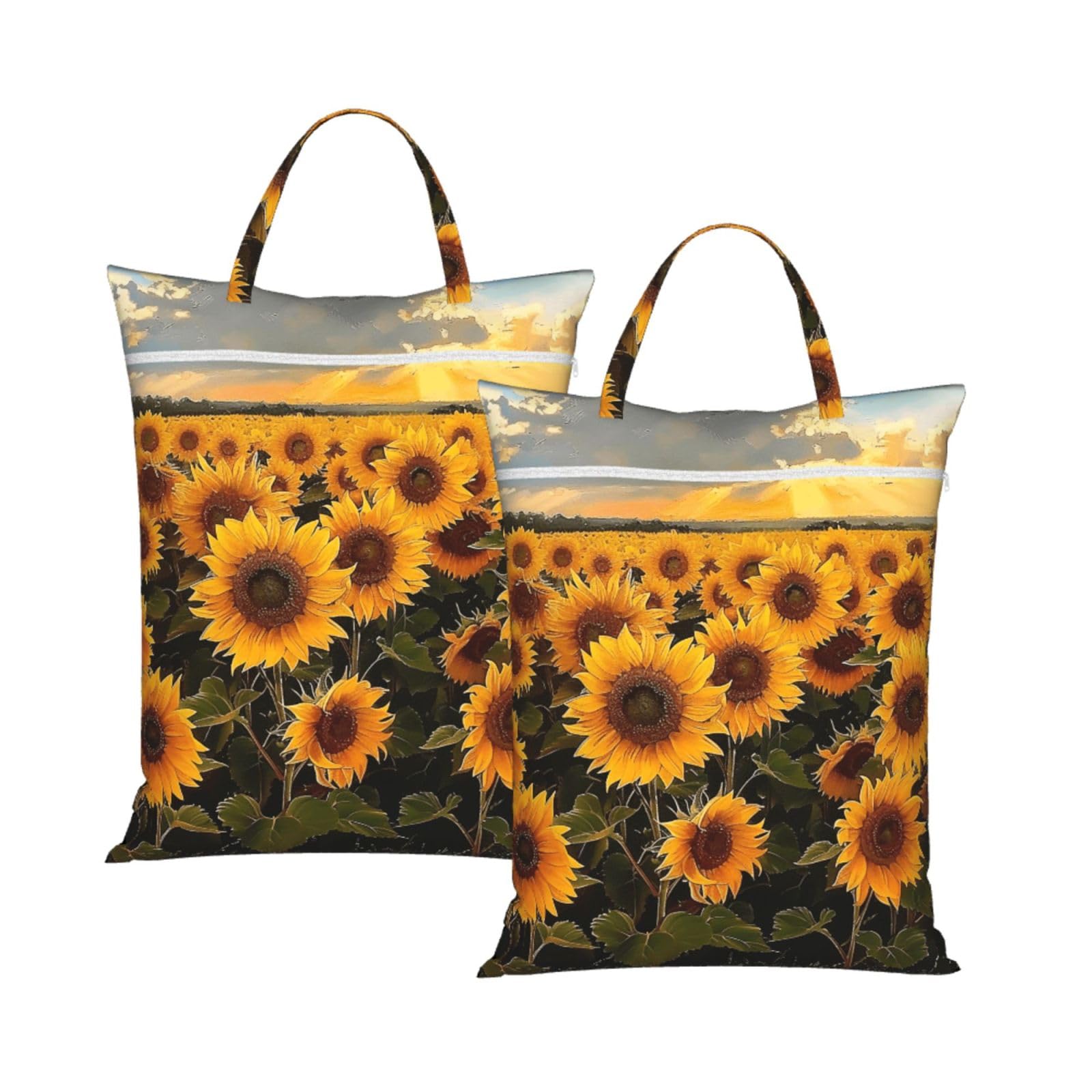Large Travel Laundry Bags,Sunflowers Print with Handle Foldable Laundry Bag for Holidays Gym Swimming and Family Trips, 2Pcs