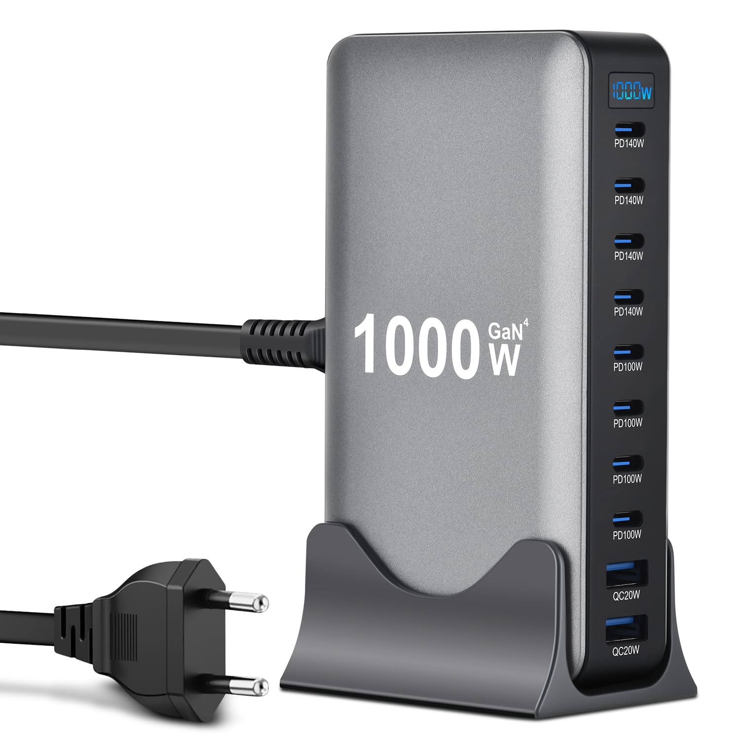 10 in 1 & 1000W USB C Ladegerät Mehrfach GaN 4 Max PD140W/100W QC20W Laptop Schnellladegerät Ladestation (8C+2A)