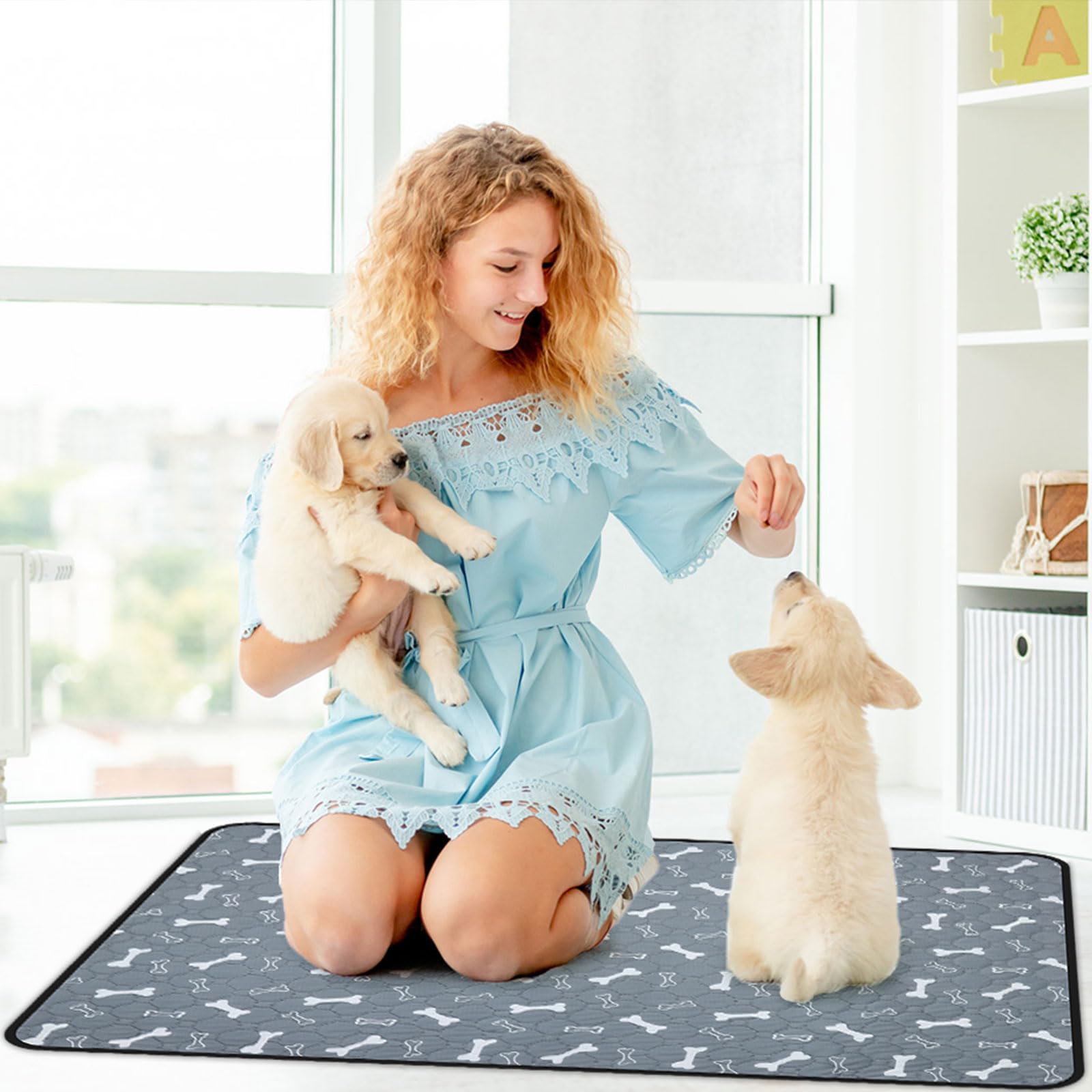2 Unidades de Empapador para Perros Lavable e Impermeable, 90 x 120 cm Máxima Absorción, Reutilizable y Base Antideslizante Tapete de Entrenamiento Ideal para Perros, Gatos, Conejos y Cobayas