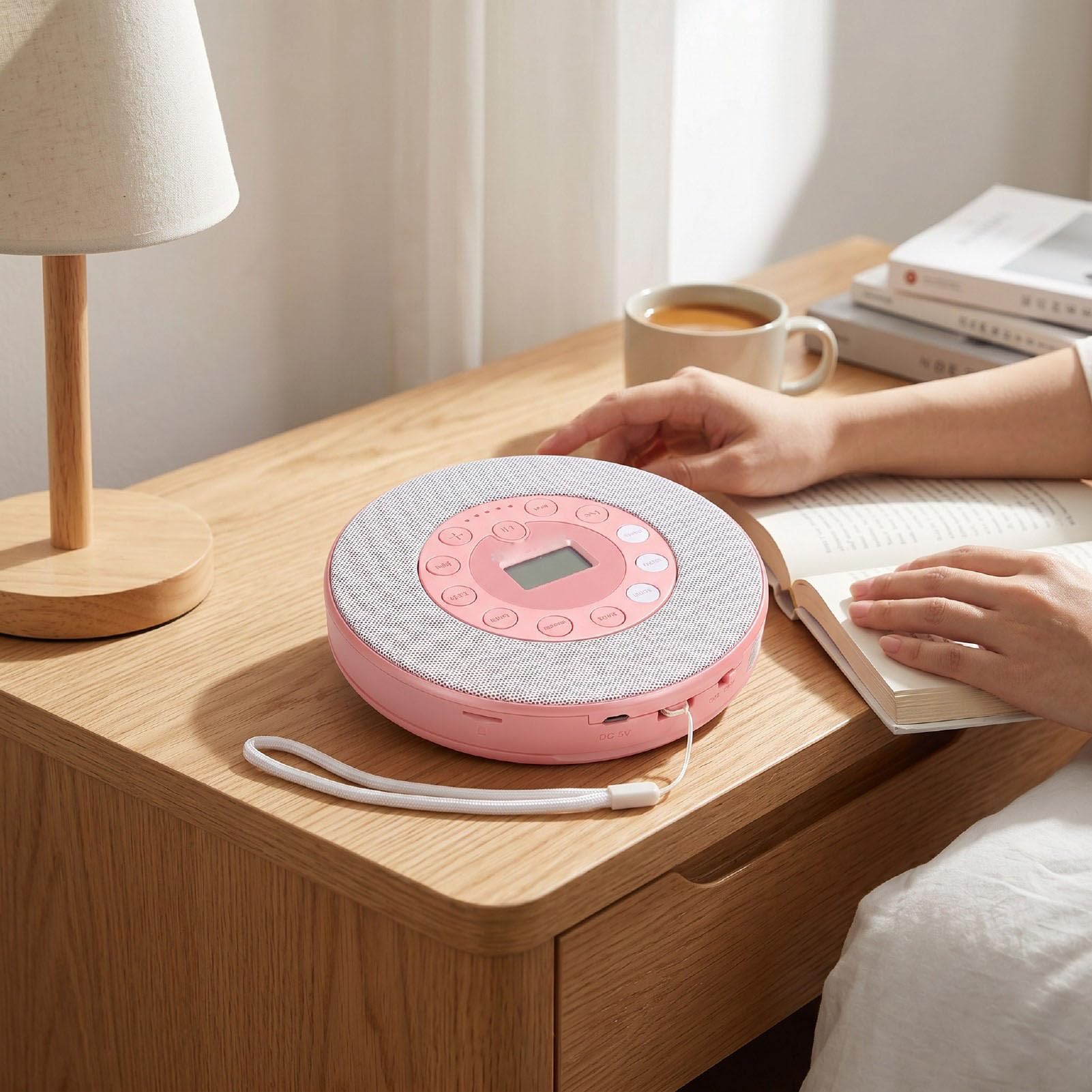 Zunate Lettore CD Portatile con Altoparlante Incorporato Ricaricabile da 2000 MAh per gli Amanti della Musica in Viaggio a Casa (PINK)