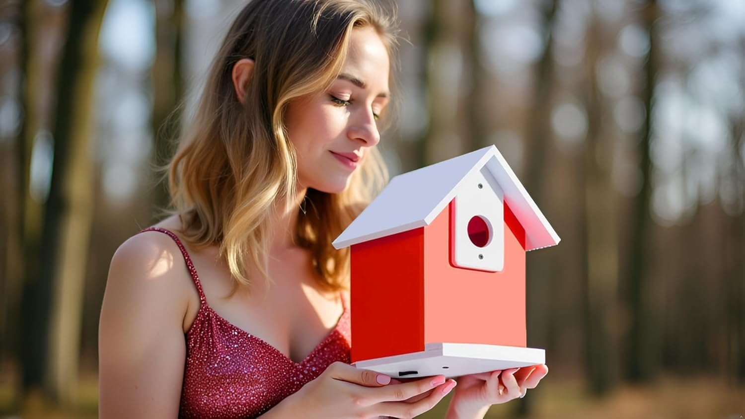 Water Proof Window View Bird House for Outside with 2 Powerful Hooks,Vinyl Birdhouse for Viewing Inside, Multifunctional Entrance For Various Birds 1.25" + 1.5" Hole, 10 Years Performance (Red）