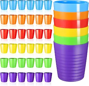 36PCS Plastic Cups 8 oz Drinking Cups Water Tumblers in 6 Assorted Colors Reusable Unbreakable Stackable Juice Glasses for Adults Kids Children Bright Colored Dishwasher and Microwave Safe