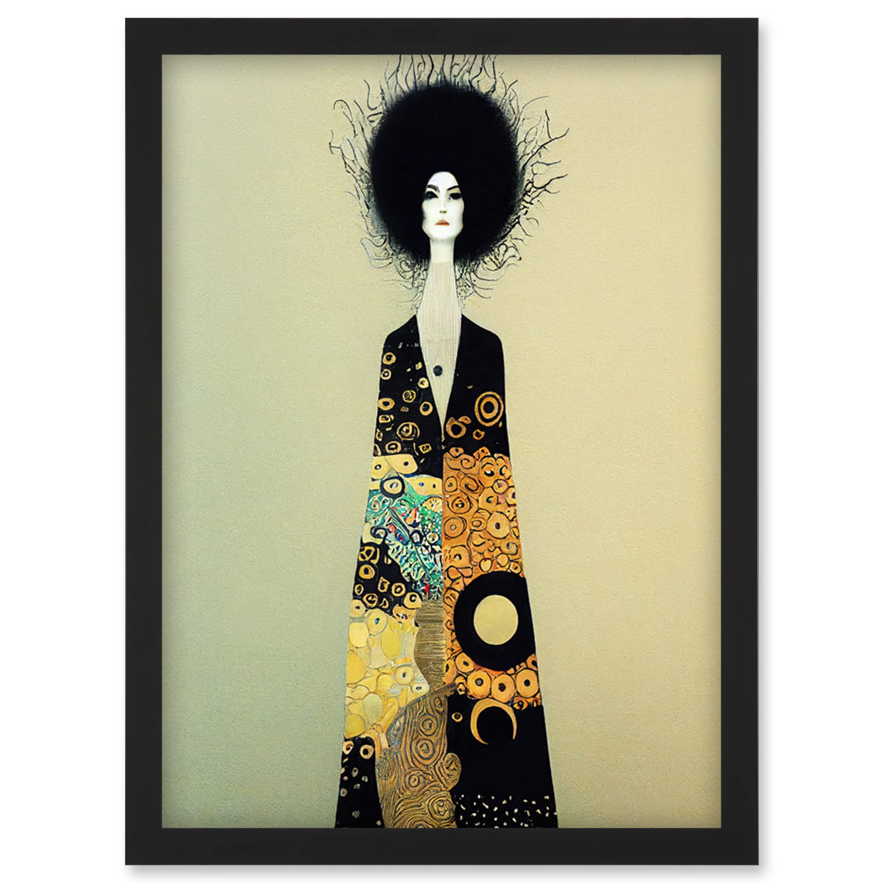 Wee Blue Coo Portrait of Beautiful Woman Gustav Klimt Style Dress Artwork Framed Wall Art Print A4