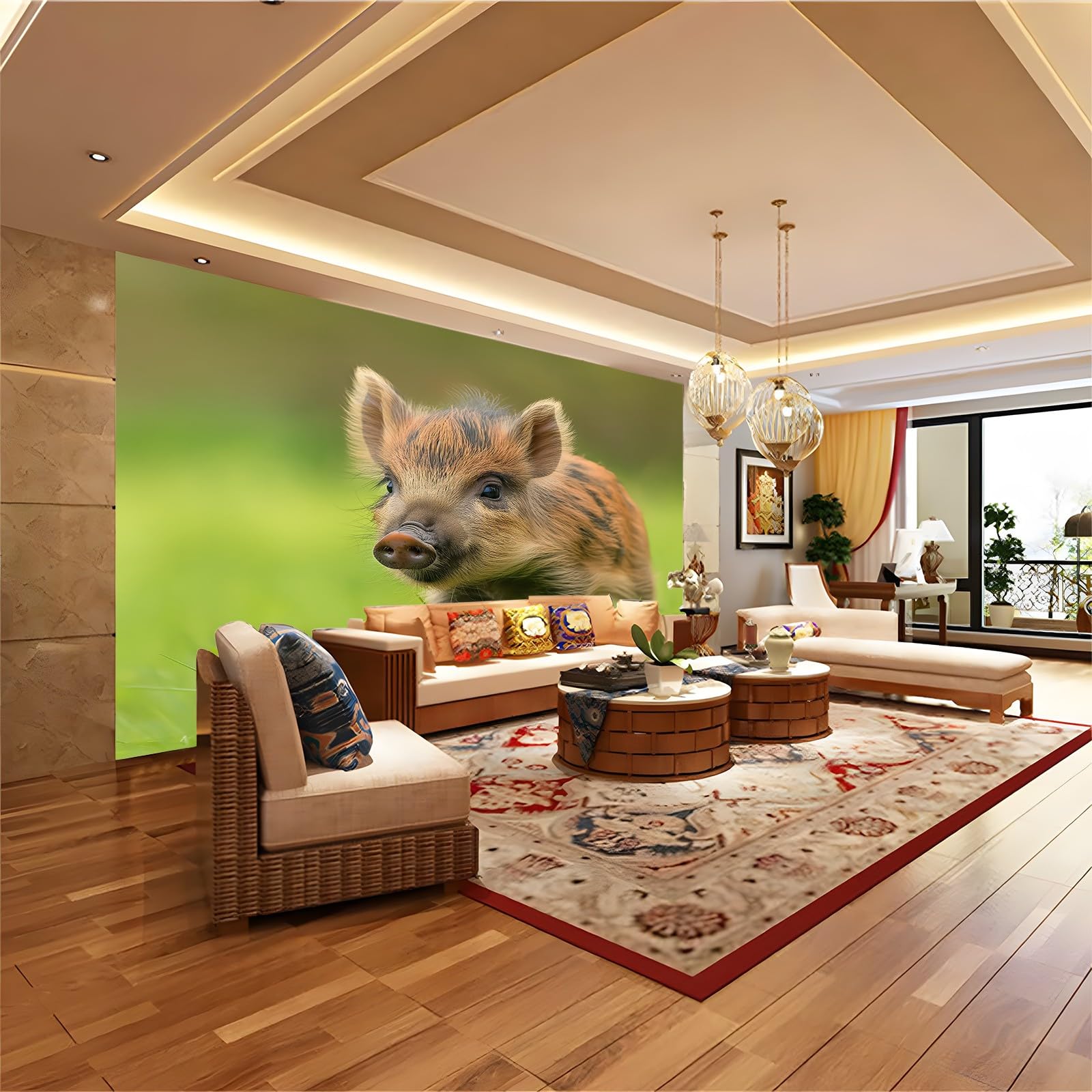 Panoramiczna tapeta z bliska zwierzę dzik premium tapeta z włókniny do salonu sypialnia dziecięca dekoracja ścienna brązowy zielony nowoczesny plakat obrazy ścienne 400 x 280 cm
