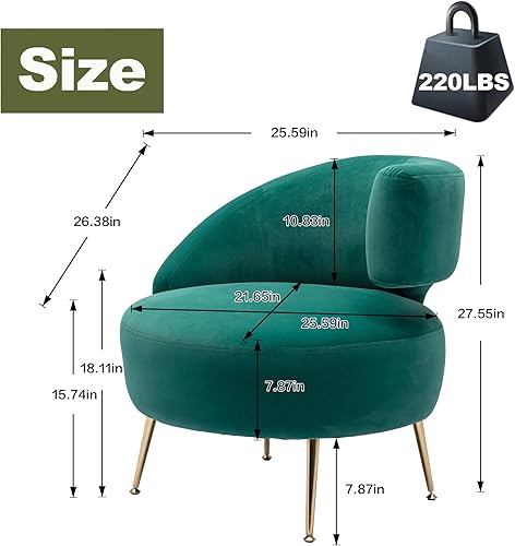 Miniatura 2 de Tabaray Silla decorativa verde, silla decorativa de terciopelo con pies dorados para dormitorio, silla moderna para sala de estar, dormitorio, bar,